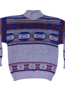80s High Neck "Politikk" Knit Sweater - Size M/L