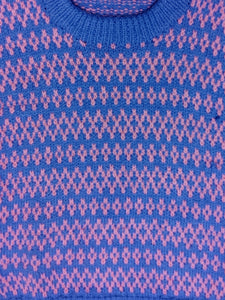 80s Pink and Blue Knit Sweater - Size S