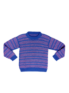 80s Pink and Blue Knit Sweater - Size S