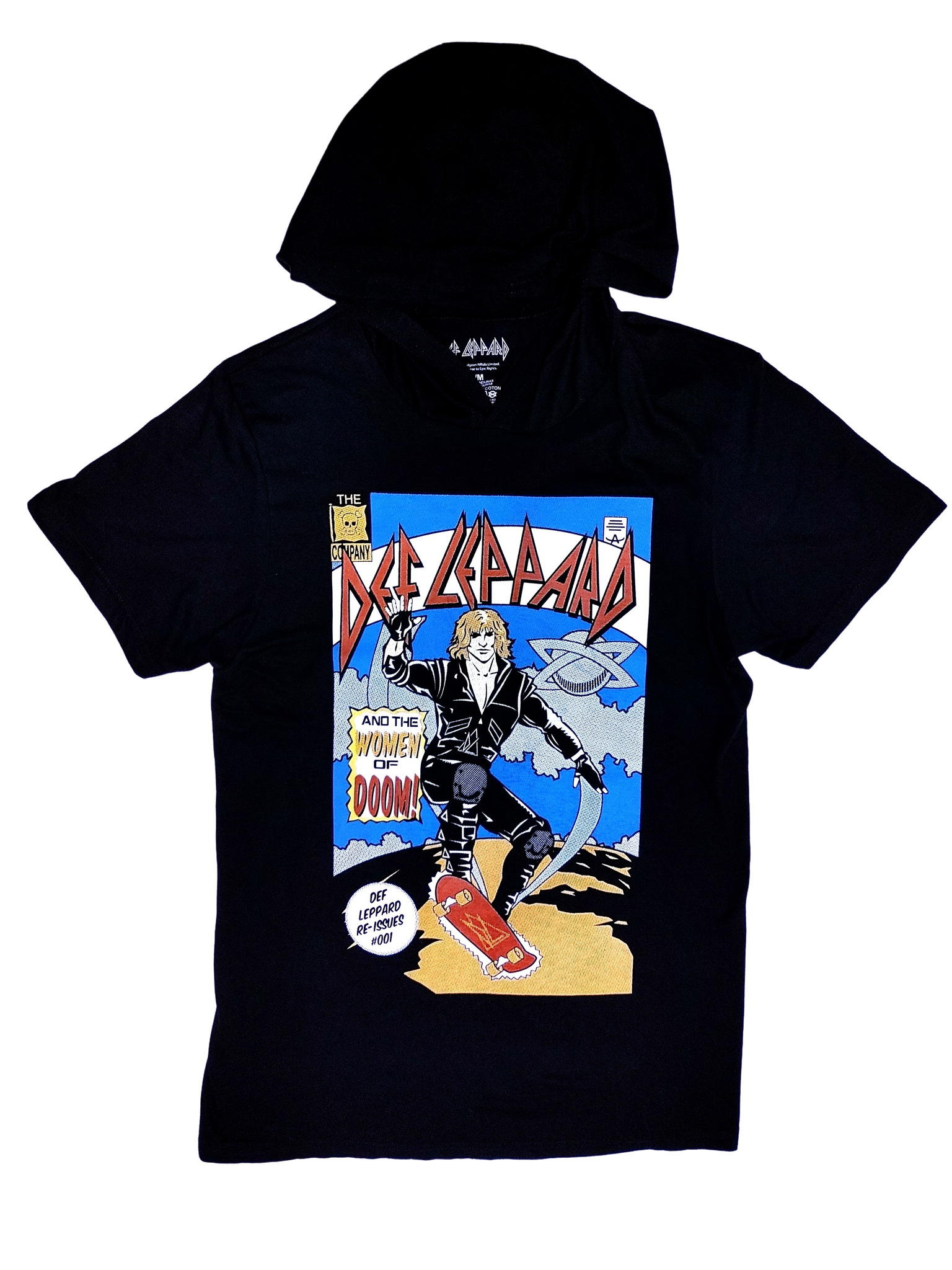 00s Def Leppard Comic Book Cover Hooded T-Shirt - Size M – Good