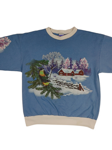 3D Winter Bird Scene Sweatshirt (80s) - Size L