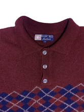 Load image into Gallery viewer, 80s Wool Argyle Dad Sweater with a Collar - Size L
