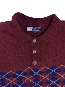 80s Wool Argyle Dad Sweater with a Collar - Size L